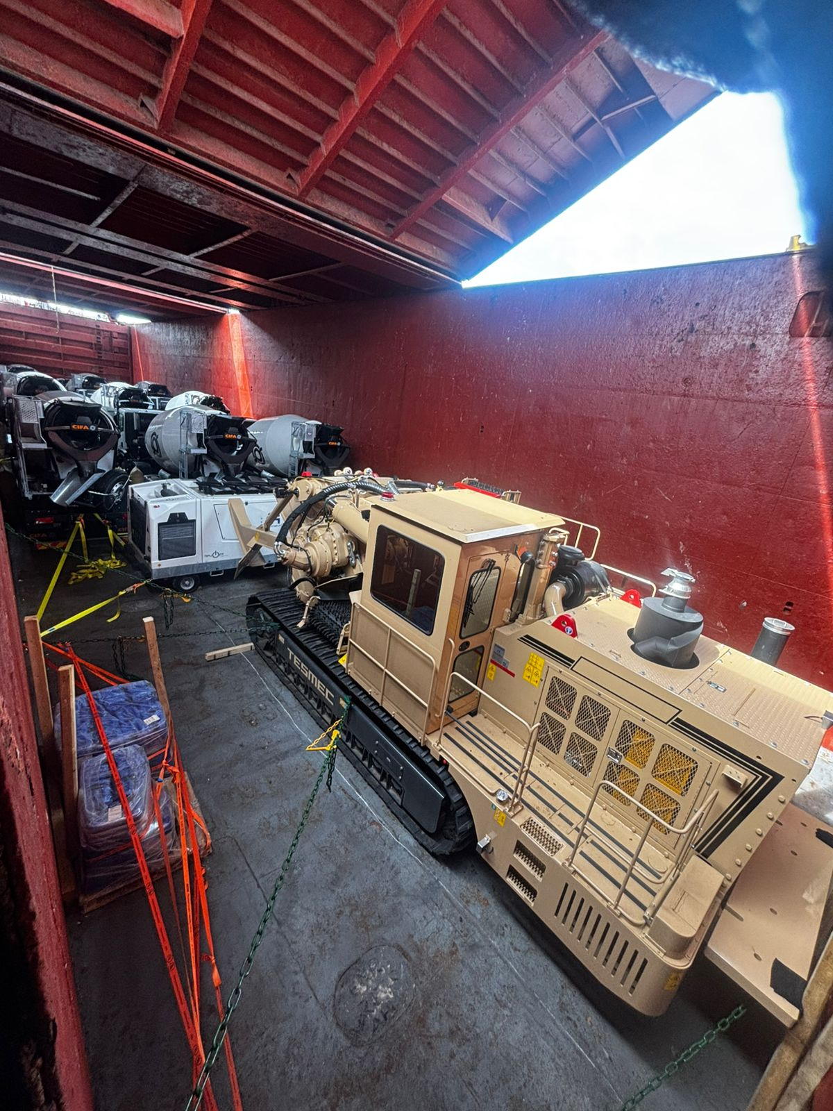 Project cargo and heavy equipment secured inside a vessel's hold