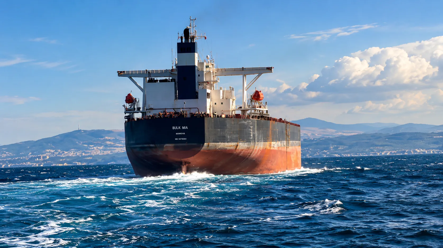 Bulk carrier underway at sea