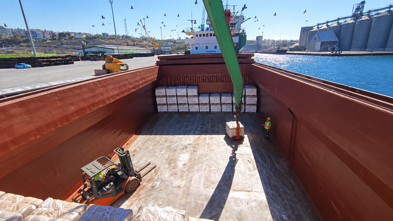 Cargo loading operation inside a vessel’s hold