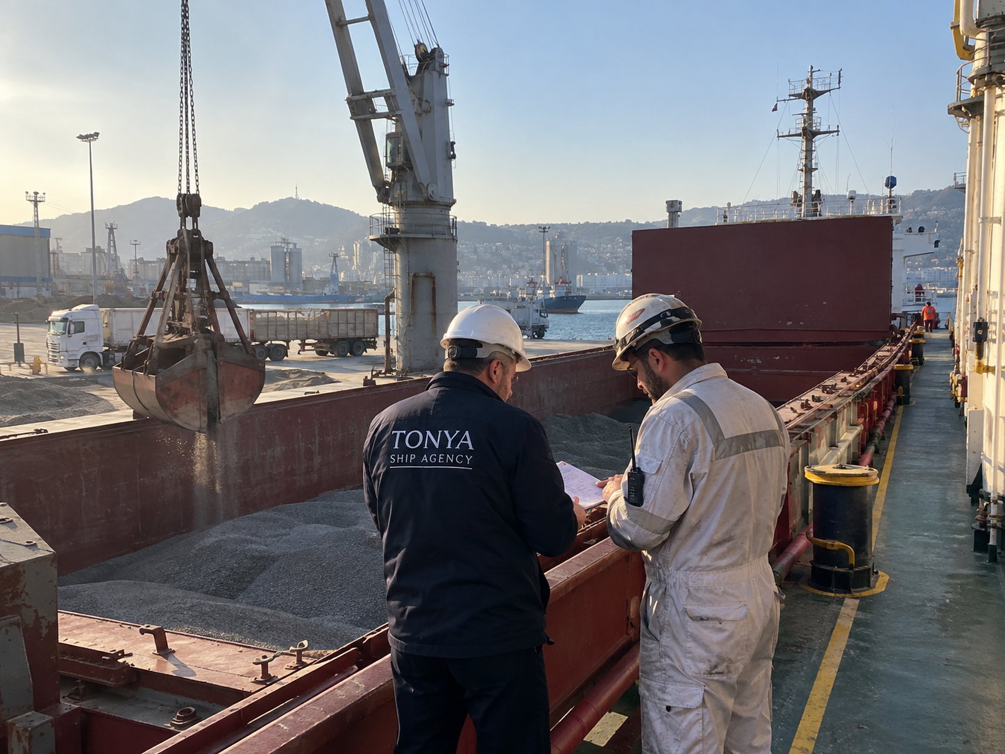 TONYA ship agent overseeing cargo operations aboard a vessel